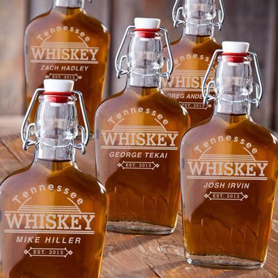 Personalized Flasks - Set of 5 - Glass - Groomsmen - 8.5 oz.-Whiskey-