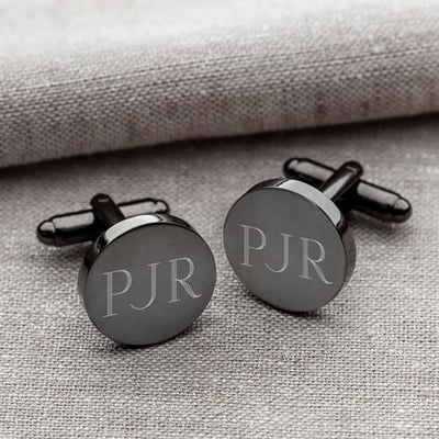 Personalized Cufflinks - Gunmetal - Round - Groomsmen Gifts-Cufflinks-JDS-