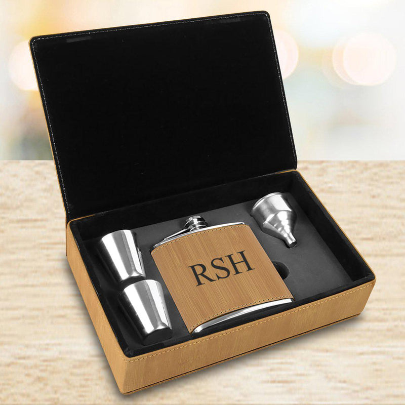 Personalized Bamboo Flask Set
