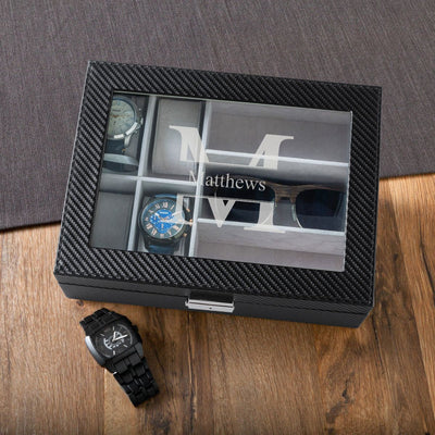 Personalized Watch Box - Sunglasses Box - Watch display Case - Groomsmen-Stamped-