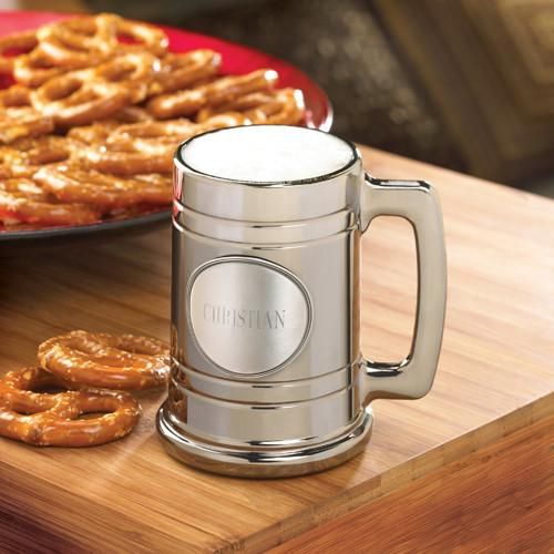 Personalized Beer Mugs - Engraved - Gunmetal - Pewter Medallion-