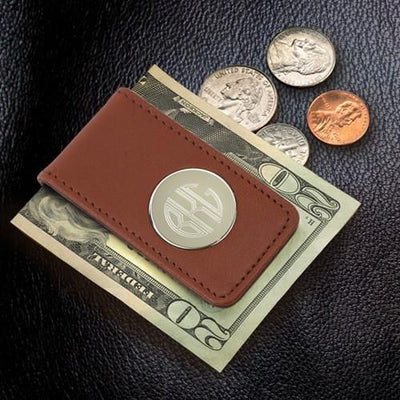 Personalized Brown Monogram Money Clip-Default-Brown-Leather