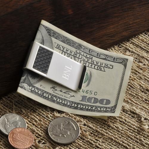 Personalized Money Clip - Carbon Fiber - Silver Plated - Groomsmen-Default-Silver-