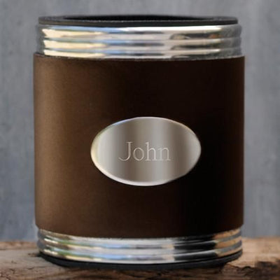 Personalized Brown Leather Can Cooler-Default-