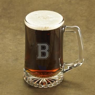 Personalized Beer Mugs - Glass - Monogram - Groomsmen - 25 oz.-SingleInitial-