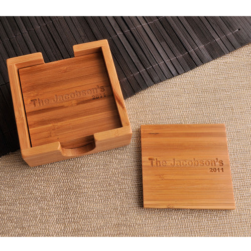 Engraved Bamboo Coaster Set-Default-