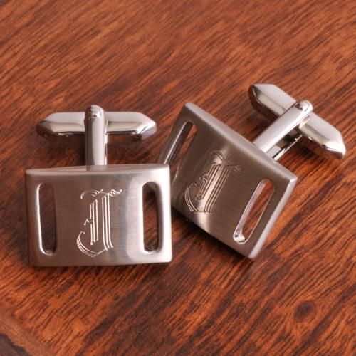 Personalized Marlon Brushed Silver Cufflinks-Default-Silver-