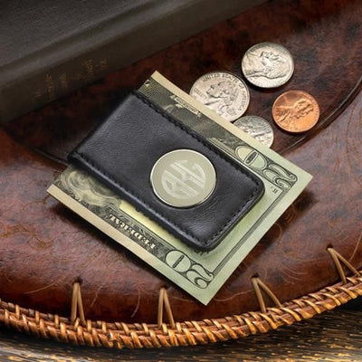 Engraved Leather Magnetic Money Clip-
