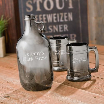 Personalized Growler - Growler Set - 2 Beer Steins - Gunmetal - 64 oz.-Default-