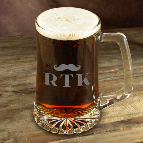 Personalized Beer Mugs - Mustache Mug - Glass - Groomsmen - 25 oz.-InitialMustache-