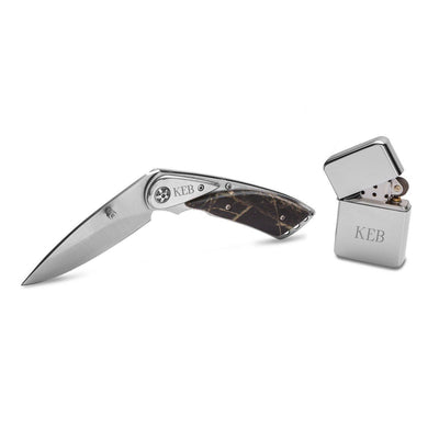 Personalized Camouflage Lock Back Knife and Lighter Gift Set-Default-