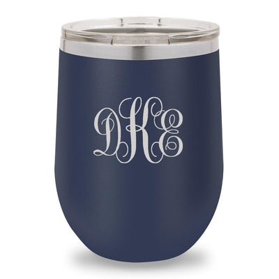 Personalized Navy 12oz. Insulated Wine Tumbler - Interlocking Monogram - JDS