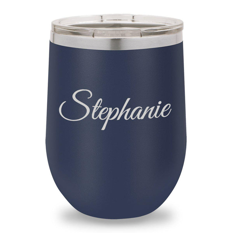 Personalized Navy 12oz. Insulated Wine Tumbler - Script - JDS
