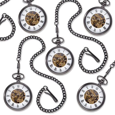 Personalized Gunmetal Gray Exposed Gears Pocket Watch Set of 5-Executive Gifts-JDS-