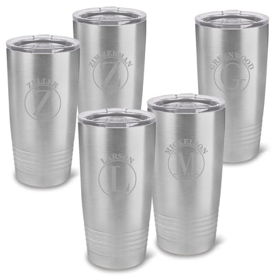 Personalized Húsavík Stainless Silver 20 oz. Double Wall Insulated Tumblers Set of 5-Barware-JDS-Circle-
