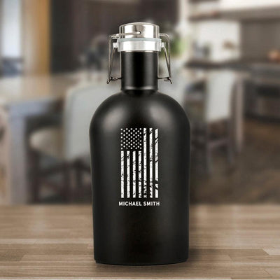 Personalized Patriotic Black Beer Growler
