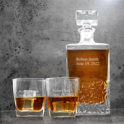 Personalized Kinsale Decanter Set with 2 Square Cocktail Glasses