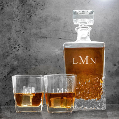 Personalized Kinsale Decanter Set with 2 Square Cocktail Glasses