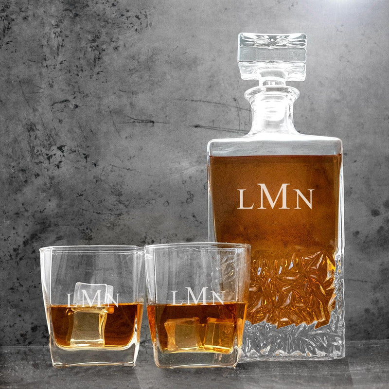Personalized Kinsale Decanter Set with 2 Square Cocktail Glasses