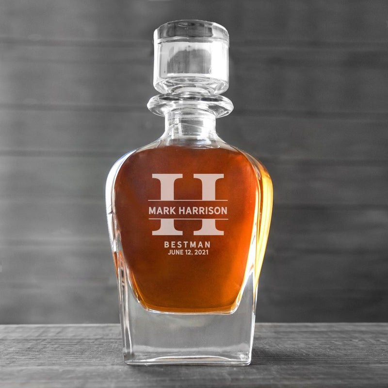 Personalized Baron Groomsman Whiskey Decanter Set with 2 Lowball Glasses