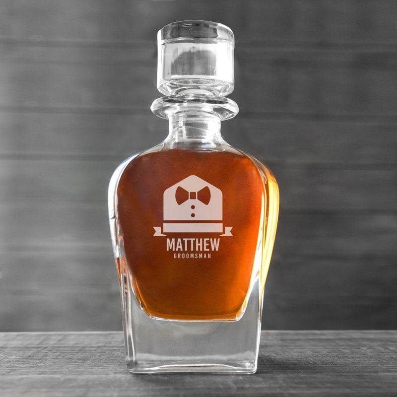 Personalized Baron Groomsman Whiskey Decanter Set with 2 Lowball Glasses