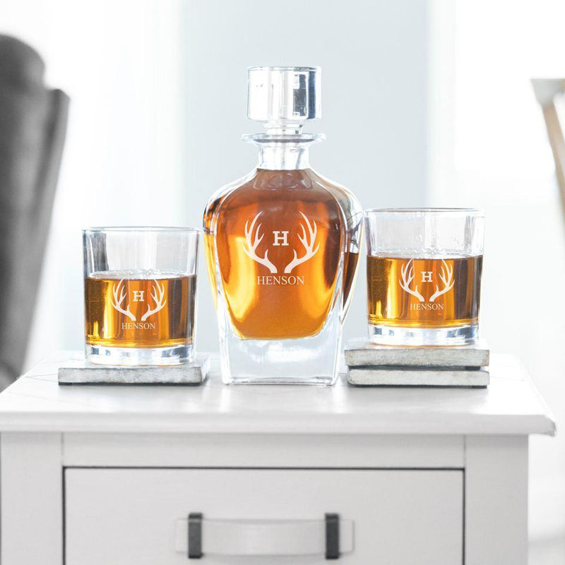 Personalized Antique 24 oz. Whiskey Decanter Set with 2 Lowball Glasses
