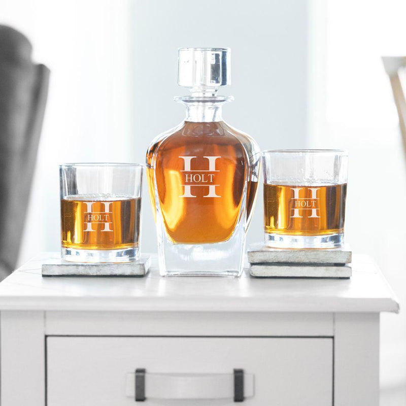 Personalized Antique 24 oz. Whiskey Decanter Set with 2 Lowball Glasses