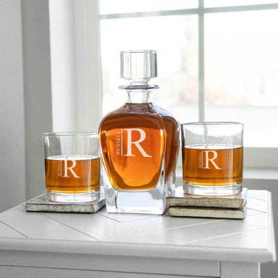 Personalized Antique 24 oz. Whiskey Decanter Set with 2 Lowball Glasses