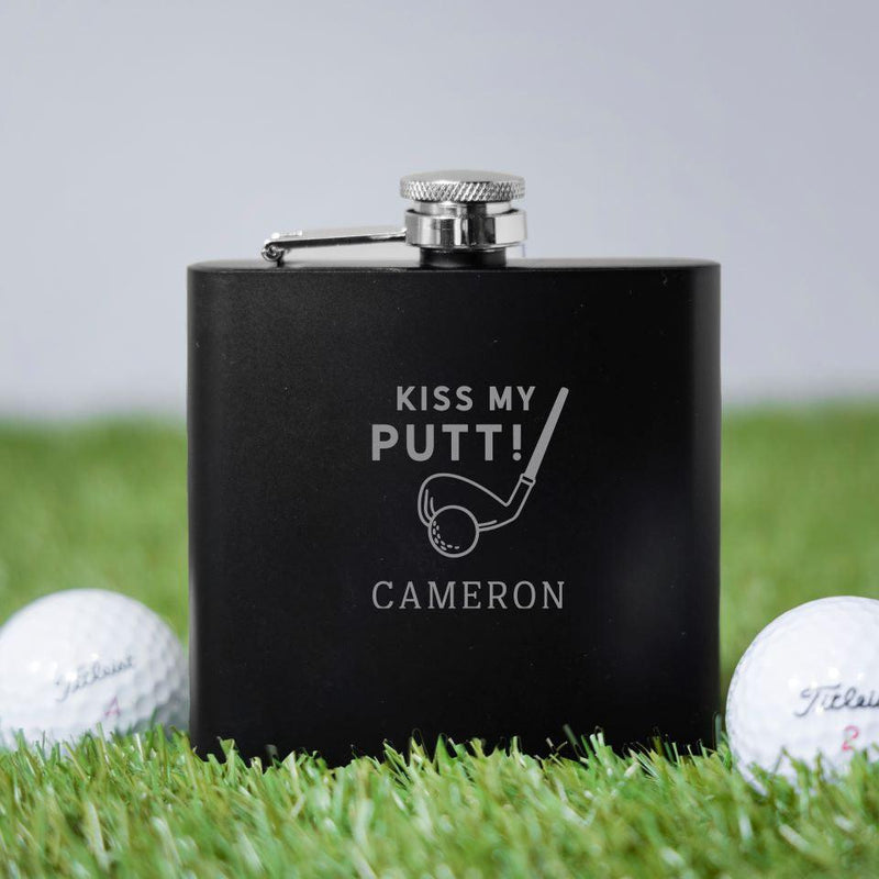 Groomsmen Gift Set of 5 Personalized Black Golf Flasks