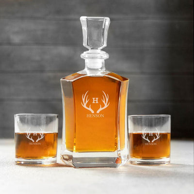 Personalized Whiskey Decanter Set with 2 Lowball Glasses