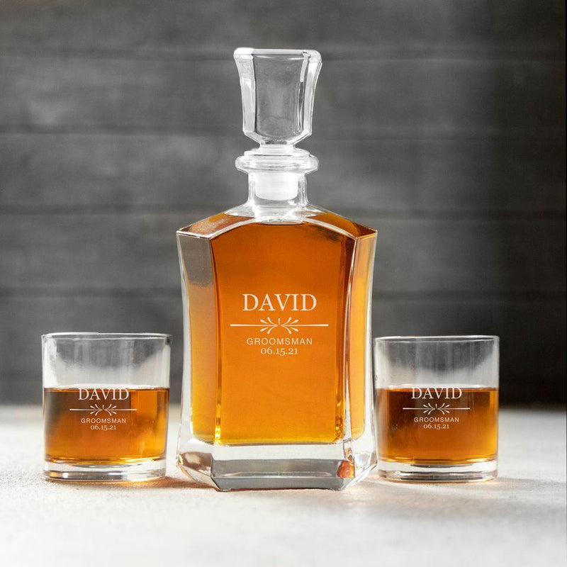 Personalized Groomsman Decanter Set with 2 Lowball Glasses