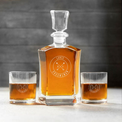 Personalized Groomsman Decanter Set with 2 Lowball Glasses