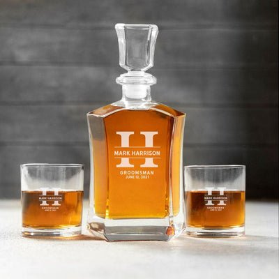 Personalized Groomsman Decanter Set with 2 Lowball Glasses
