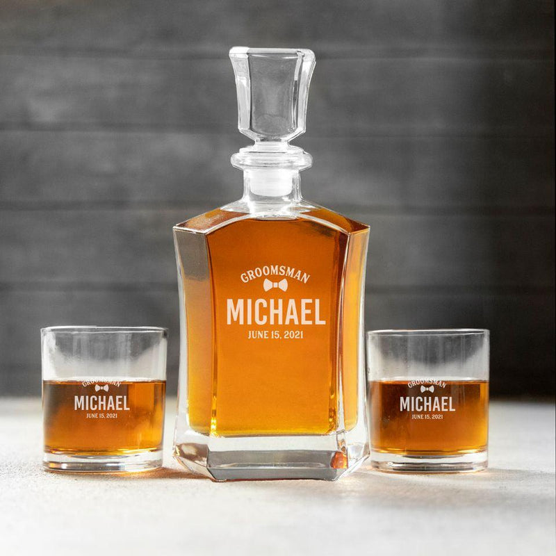 Personalized Groomsman Decanter Set with 2 Lowball Glasses