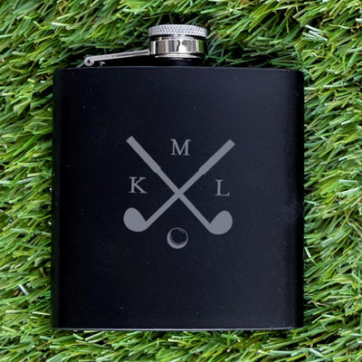 Groomsmen Gift Set of 5 Personalized Black Golf Flasks