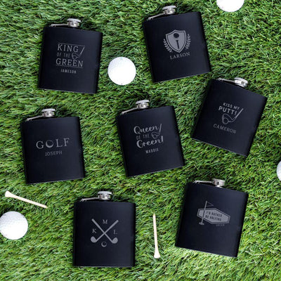 Personalized Black Matte Golf Flask