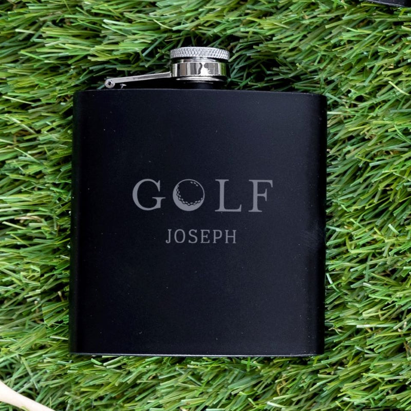Groomsmen Gift Set of 5 Personalized Black Golf Flasks