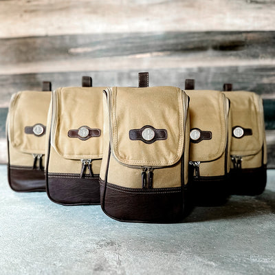Personalized Canvas & Leather Shaving Travel Bags for Groomsmen - Set of 5