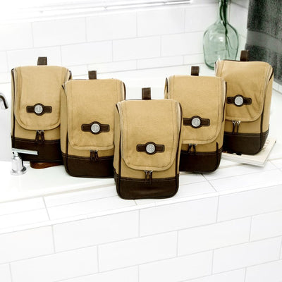 Personalized Canvas & Leather Shaving Travel Bags for Groomsmen - Set of 5