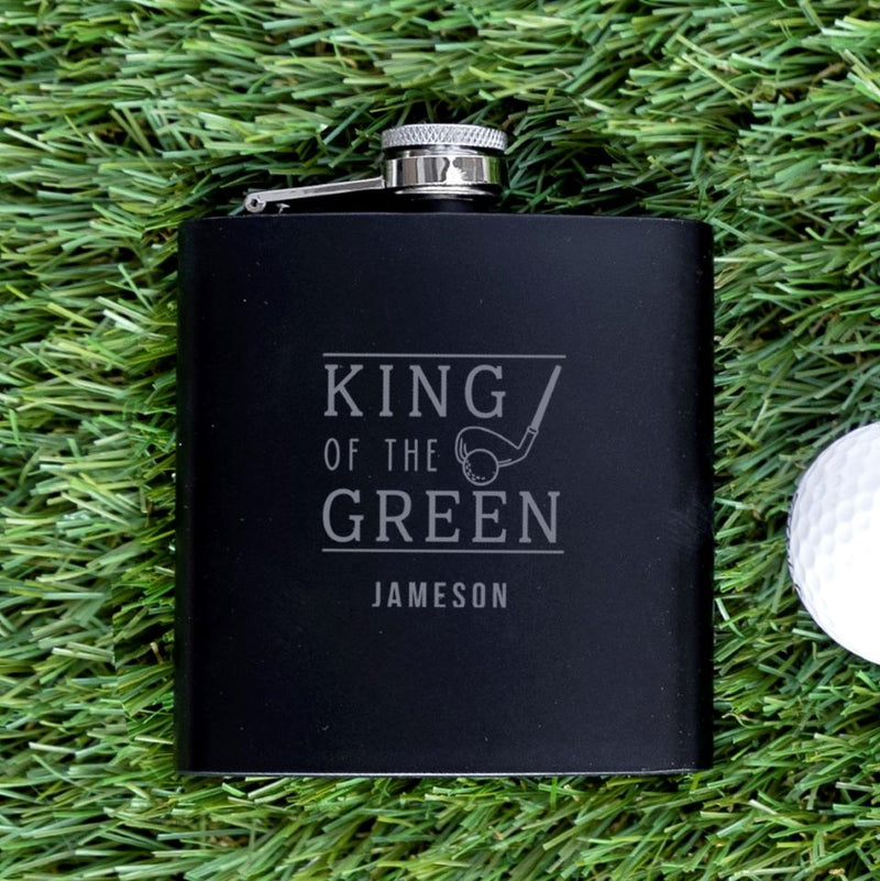 Groomsmen Gift Set of 5 Personalized Black Golf Flasks
