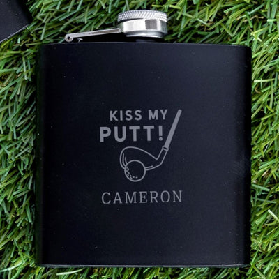 Groomsmen Gift Set of 5 Personalized Black Golf Flasks
