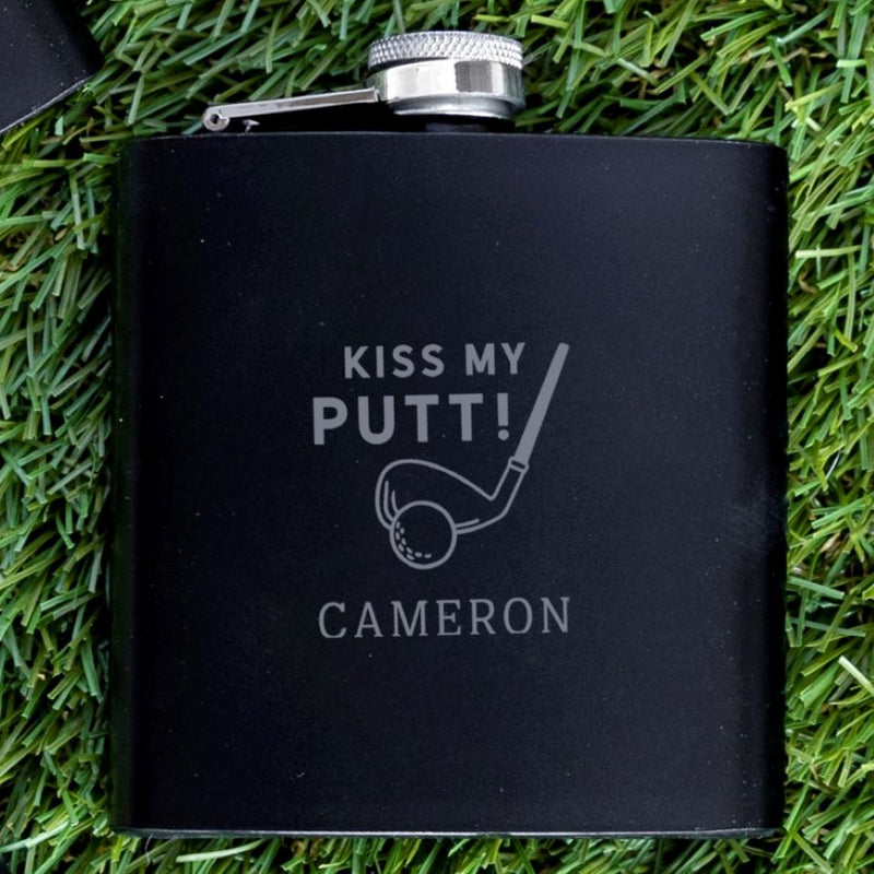 Groomsmen Gift Set of 5 Personalized Black Golf Flasks