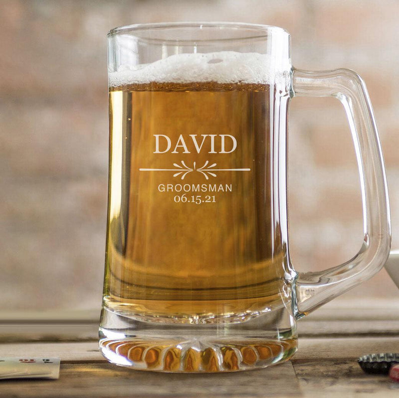 Personalized Groomsmen Glass Beer Mug - 25 oz.