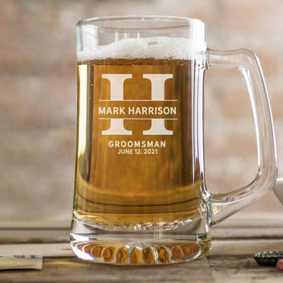 Personalized Groomsmen Glass Beer Mug - 25 oz.