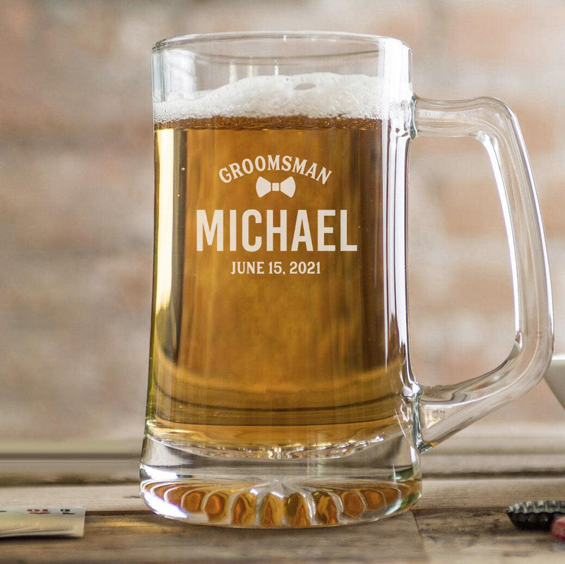 Personalized Groomsmen Glass Beer Mug - 25 oz.