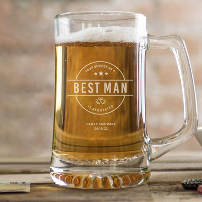 Personalized Groomsmen Proposal Glass Beer Mugs - 25 oz.
