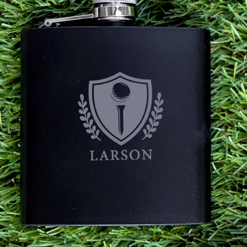 Groomsmen Gift Set of 5 Personalized Black Golf Flasks