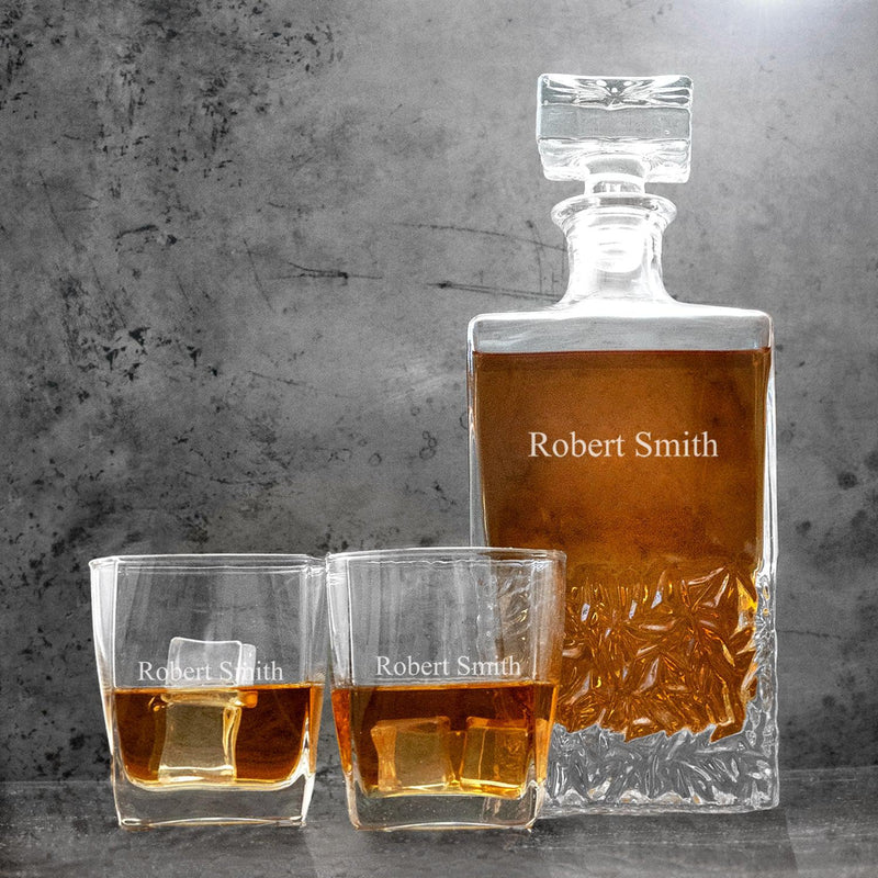 Personalized Kinsale Decanter Set with 2 Square Cocktail Glasses