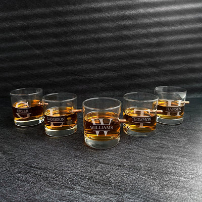 Groomsmen Set of 5 Personalized Bullet Lowball Glasses