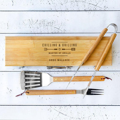 Personalized Grill Set with Bamboo Case
